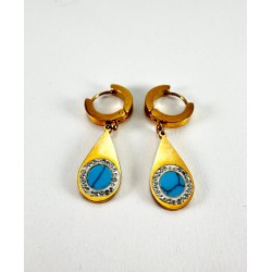 Rose Mavi Taş Detaylı Küpe